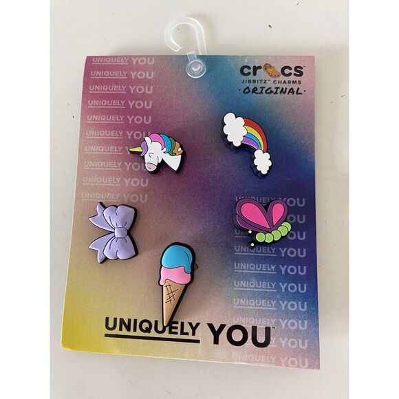5 Pack Crocs Jibbitz Shoe Charms Unicorn Rainbow Ice Cream Cone Bow Butterfly - Picture 1 of 10